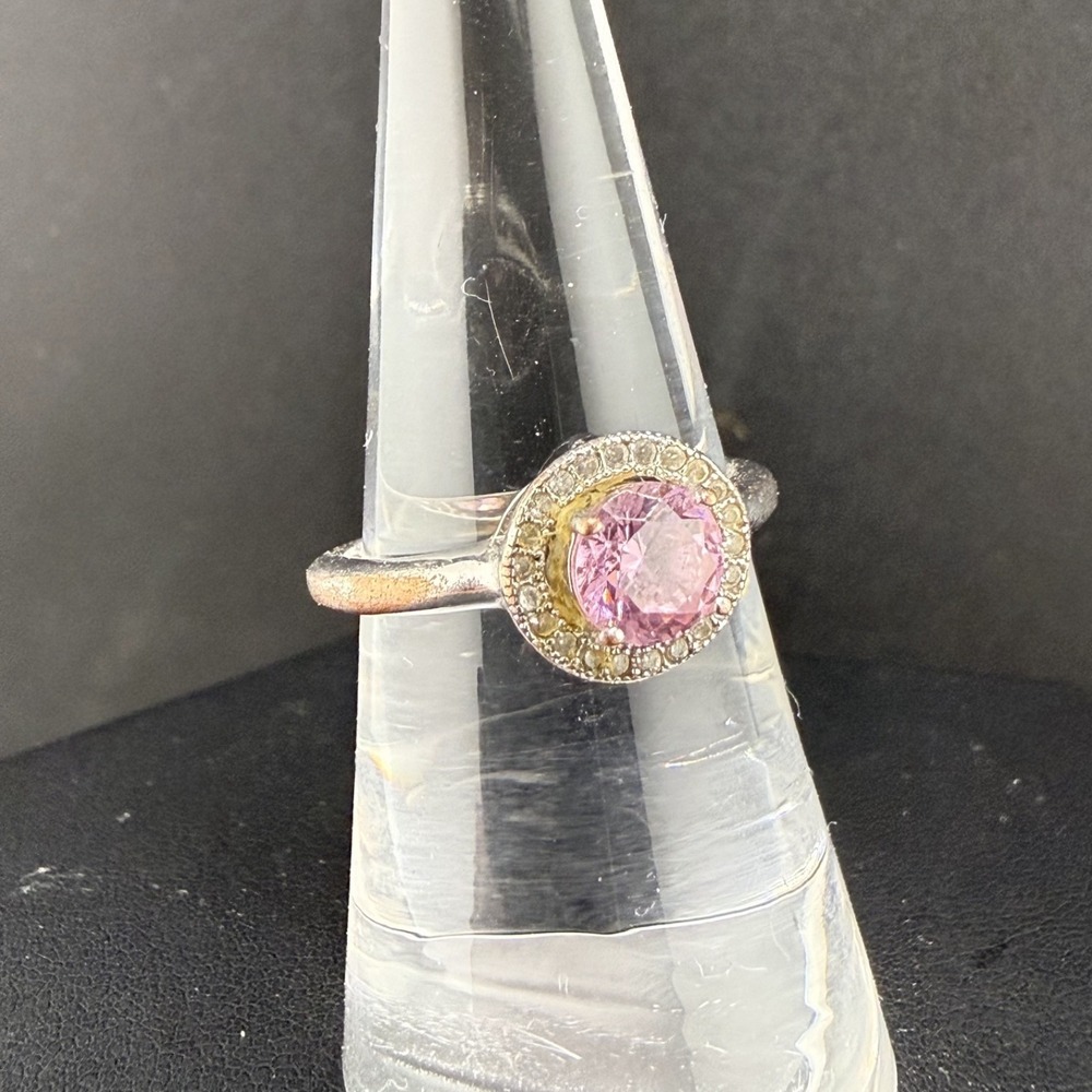 Vintage Pink Rhinestone Ring Silver Tone Signed IBB Size 7